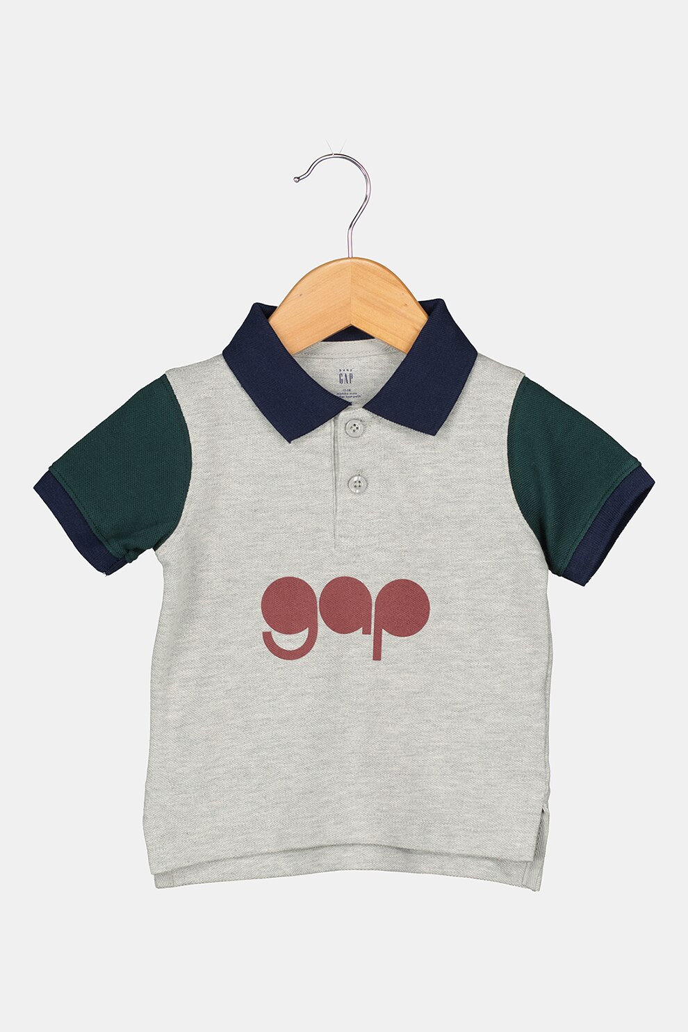GAP, Tricou polo cu logo, Gri melange/verde/bleumarin