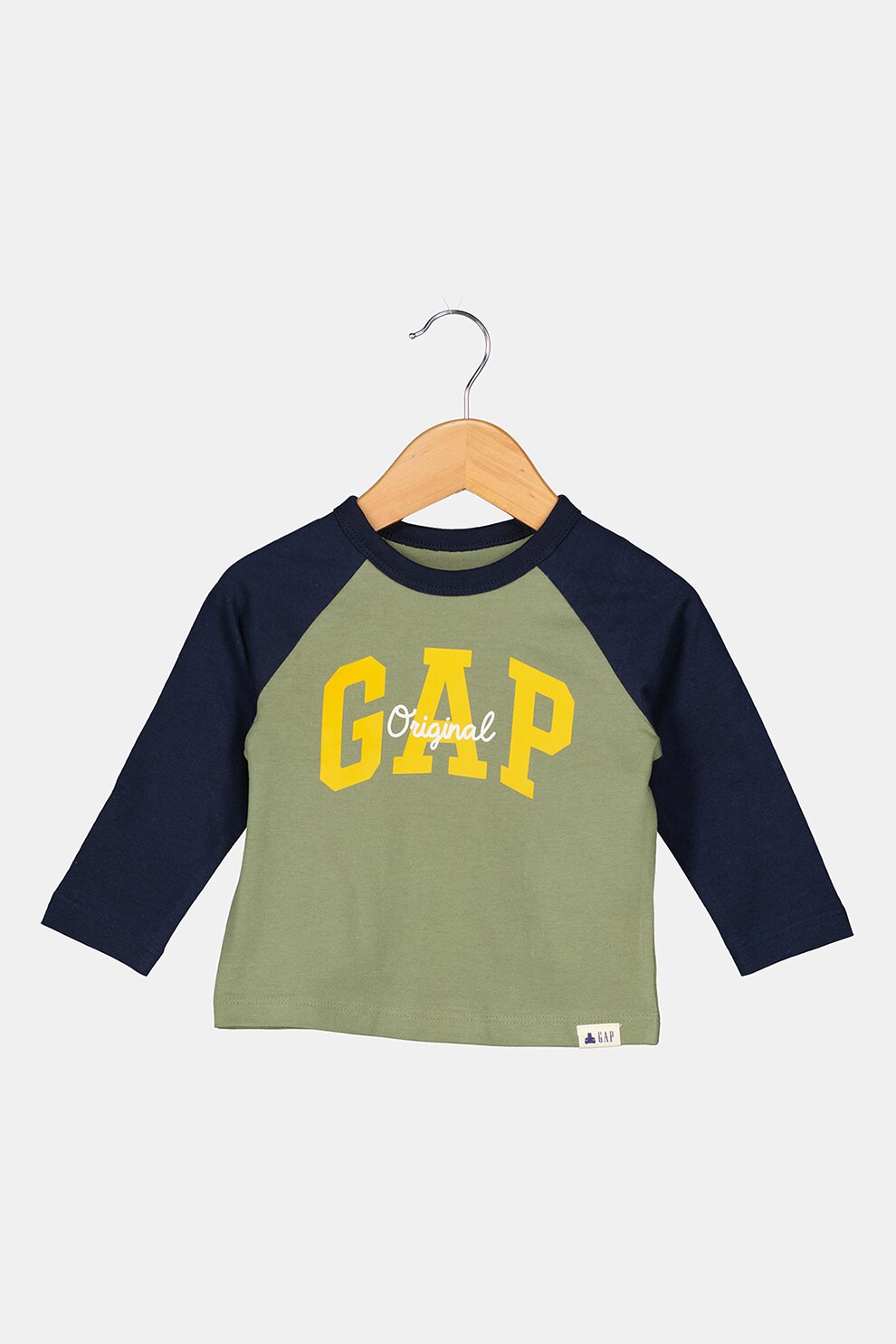 GAP, Bluza din bumbac organic cu maneci raglan, Verde sparanghel/Bleumarin