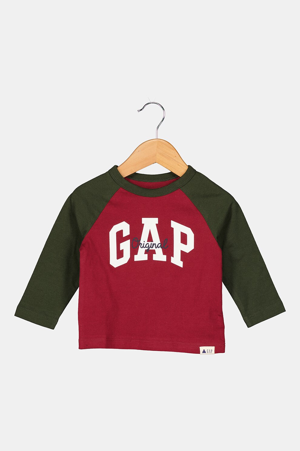 GAP, Bluza din bumbac organic cu maneci raglan, Rosu Bordeaux/Verde inchis