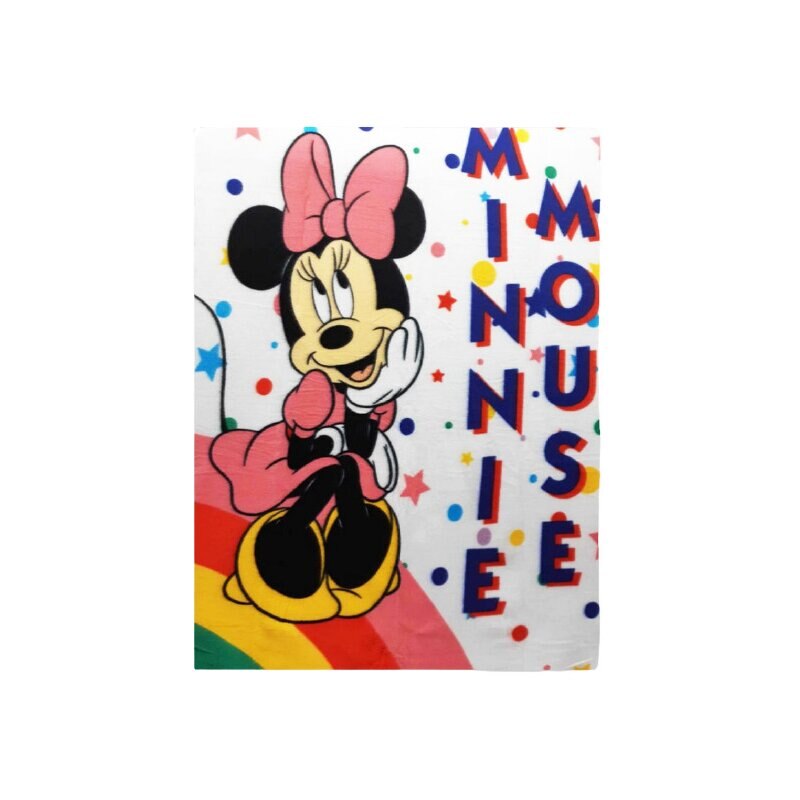Paturica fleece, Minnie Mouse, alba cu stelute, 140 x 100 cm