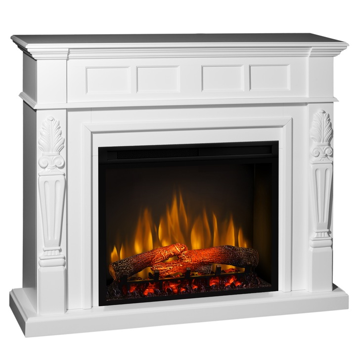 Fehér Torchiere elektromos kandalló 3D Dimplex Optiflame XHD28 elektromos kandallóval és hanggal