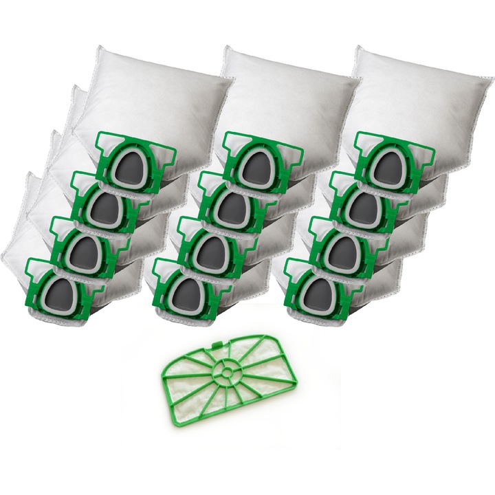 Set de 12 saci pentru Vorwerk Kobold VK 200, KOMA, 1 Filtru de motor, Plastic/Textil