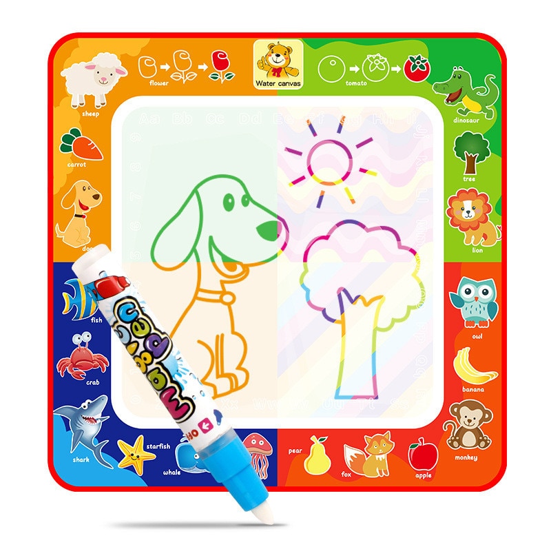 Set Jucarie Educativa si Interactiva, Joc Covoras Magic Desen cu Apa, Coloreaza, Picteaza, Poliester/Nailon, Cadou pentru Fete si Baieti, Square, 29x29 cm