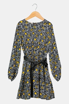 Liu Jo, Rochie evazata cu imprimeu si cordon, Negru/Alb/Galben Liu Jo, Rochie evazata cu imprimeu si cordon, Negru/Alb/Galben