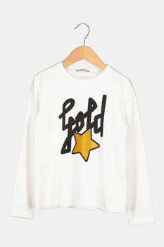 Liu Jo, Bluza cu decolteu la baza gatului si detaliu stralucitor, Alb/Negru Liu Jo, Bluza cu decolteu la baza gatului si detaliu stralucitor, Alb/Negru