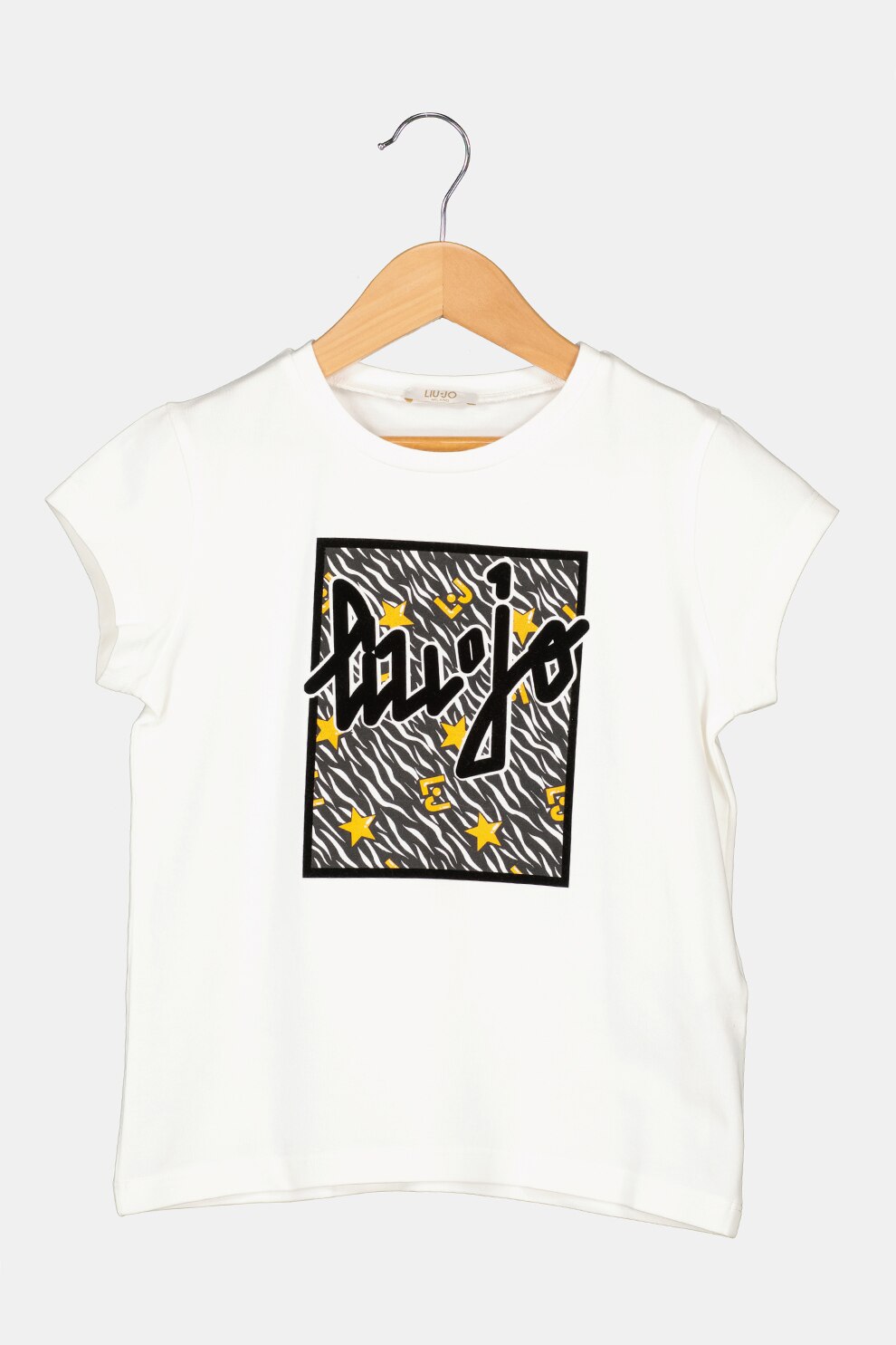 Liu Jo, Tricou cu decolteu la baza gatului si imprimeu logo, Alb/Negru