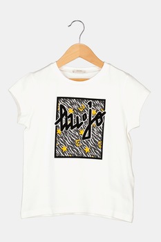 Liu Jo, Tricou cu decolteu la baza gatului si imprimeu logo, Alb/Negru Liu Jo, Tricou cu decolteu la baza gatului si imprimeu logo, Alb/Negru