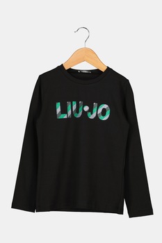 Liu Jo, Bluza sport cu decolteu la baza gatului si logo, Negru/Verde, 130 CM Liu Jo, Bluza sport cu decolteu la baza gatului si logo, Negru/Verde, 130 CM