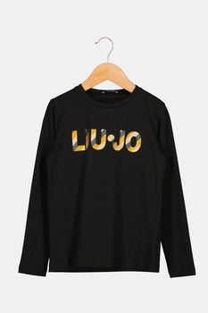 Liu Jo, Bluza sport cu decolteu la baza gatului si logo, Negru/Maro Liu Jo, Bluza sport cu decolteu la baza gatului si logo, Negru/Maro