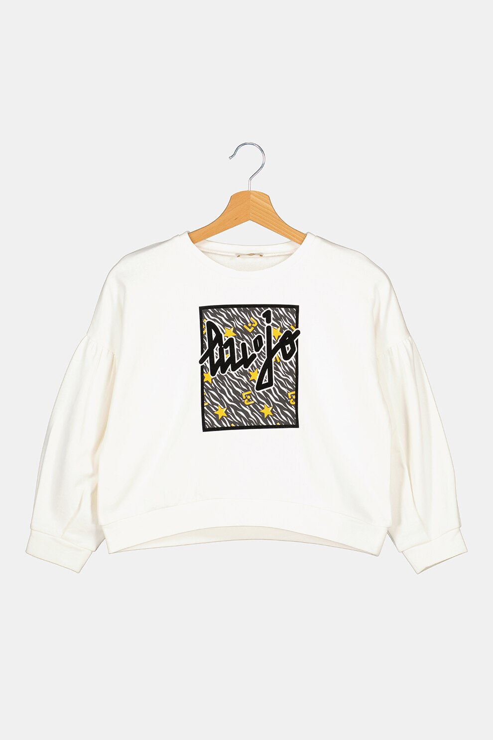 Liu Jo, Bluza sport cu imprimeu logo si maneci cazute, Alb/Negru