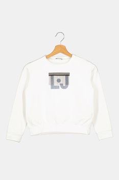 Liu Jo, Bluza sport cu logo stralucitor, Alb/Gri Liu Jo, Bluza sport cu logo stralucitor, Alb/Gri
