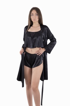 Halat dama ,model Bela,satin, Negru Halat dama ,model Bela,satin, Negru