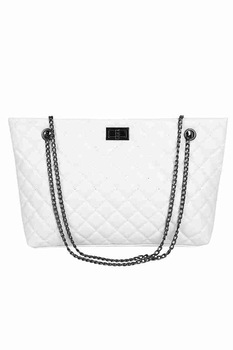 Geanta de dama Celia alba din piele ecologica matlasata, 29 x 21 x 10 cm Geanta de dama Celia alba din piele ecologica matlasata, 29 x 21 x 10 cm