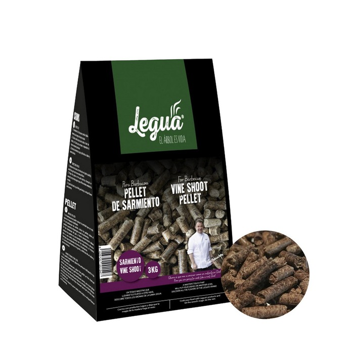 Peleti din lemn de vita de vie pentru gratar si afumatoare Legua, pentru carne rosie si miel 3 kg