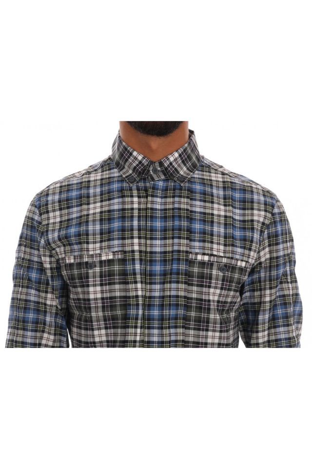 Camasa barbati maneca lunga Just Cavalli, Bumbac, Imprimeu carouri, Albastru/Gri, S