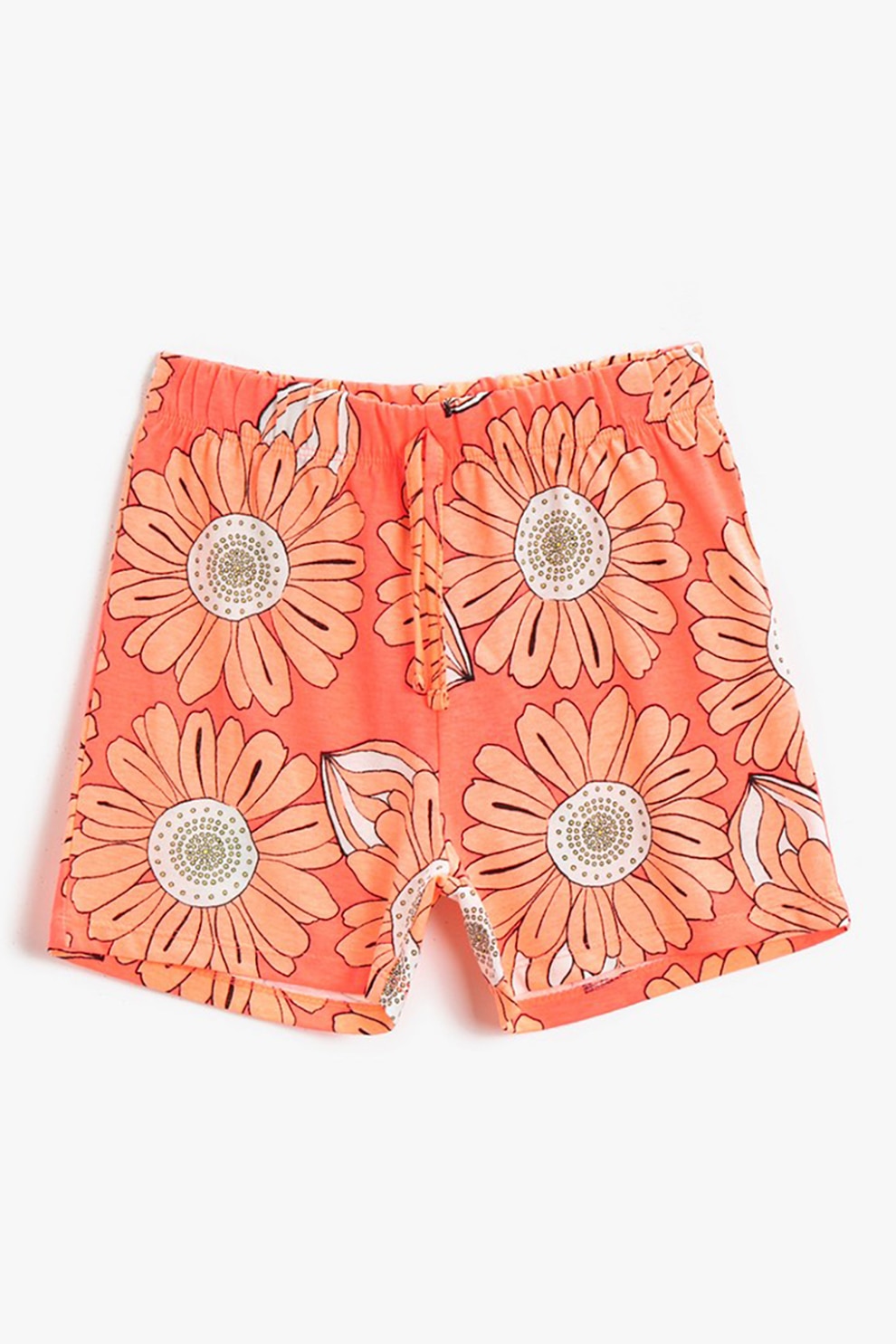 KOTON, Pantaloni scurti cu talie elastica si model floral, Oranj/Alb