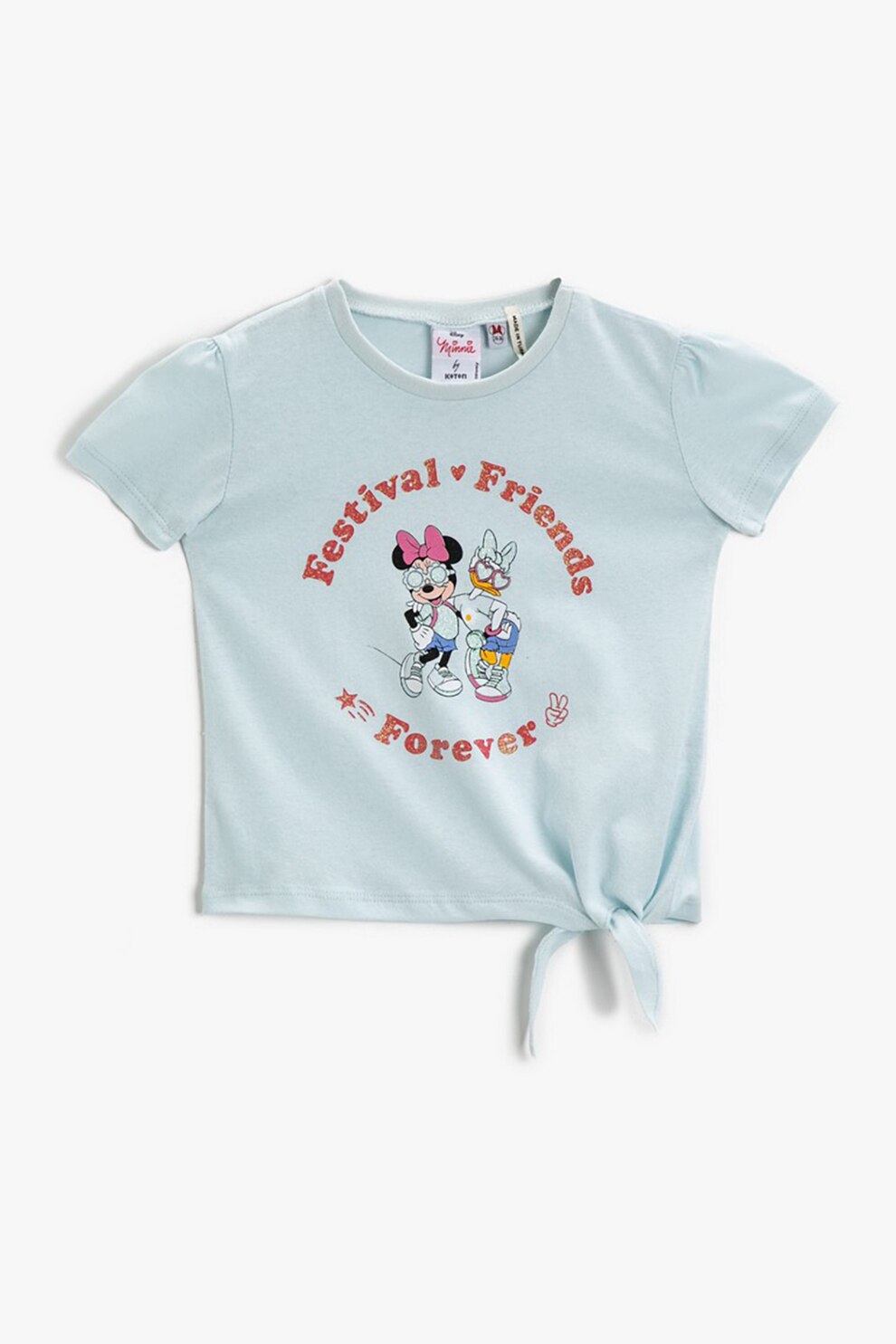 KOTON, Tricou cu imprimeu si terminatie cu nod, Albastru pastel