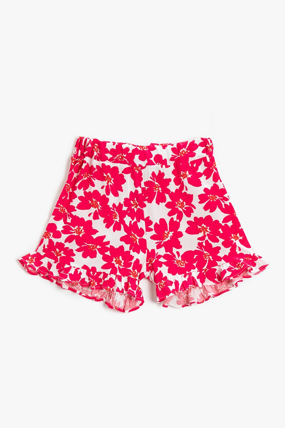 KOTON, Pantaloni scurti cu model floral si volane, Roz aprins/Alb