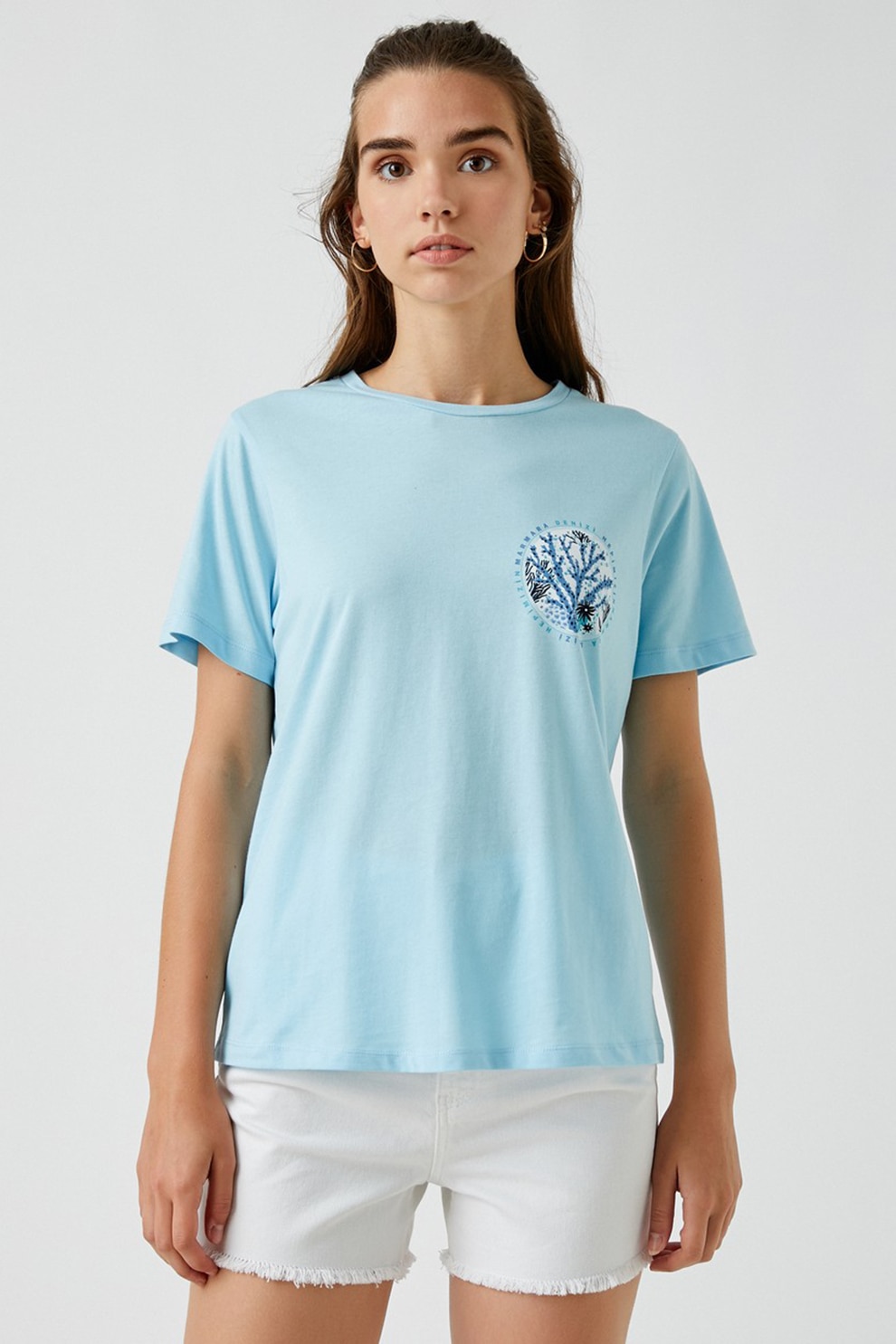 KOTON, Tricou din bumbac cu imprimeu pe partea din spate, Turcoaz, S