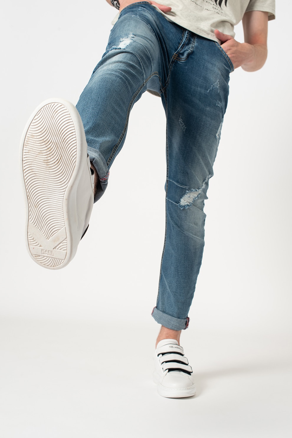 Haily's, Blugi cu 5 buzunare Anton, Albastru inchis/Alb prafuit