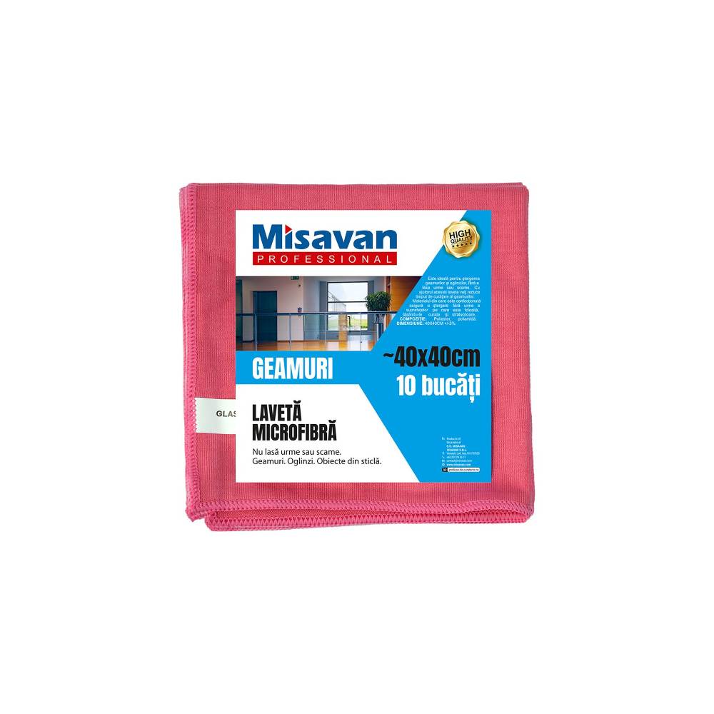 Set 10 Lavete din Microfibra pentru Geam Misavan Professional, 40x40 cm, Rosii