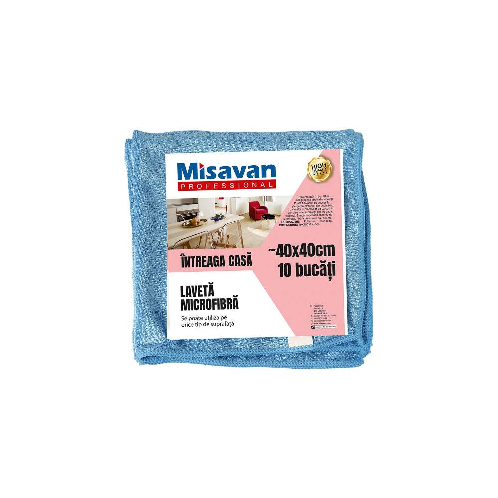 Set 10 Lavete din Microfibra pentru Intreaga Casa Misavan, 40x40 cm, Albastre