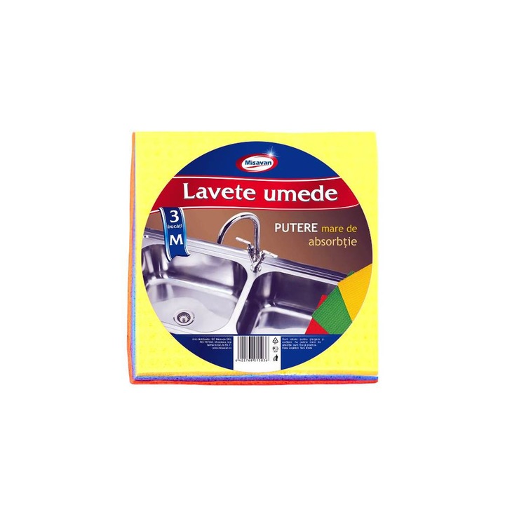 Set 3 Lavete Umede Universale Misavan, 16x17 cm, Marimea M, Diverse Culori