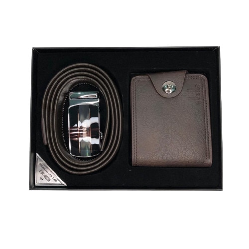 Set cadou Old Brown, 2 piese format din curea si portofel, maro, DIMITRIS-193