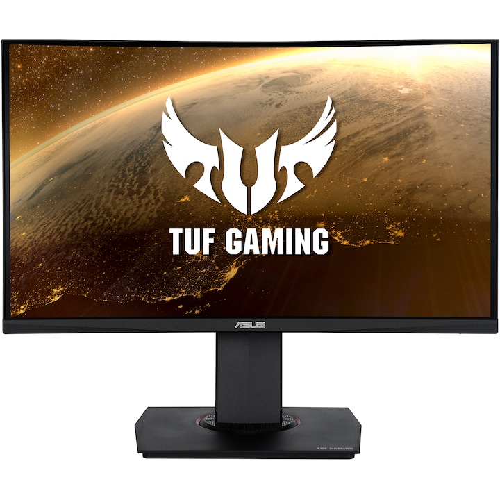 ASUS TUF LED Gaming Monitor, VA, 23,6", Full HD, 165 Hz, 1 ms, FreeSync Premium, 1500R, Hangszórók, DisplayPort, HDMI, Pivot, Vesa, fekete, VG24VQR