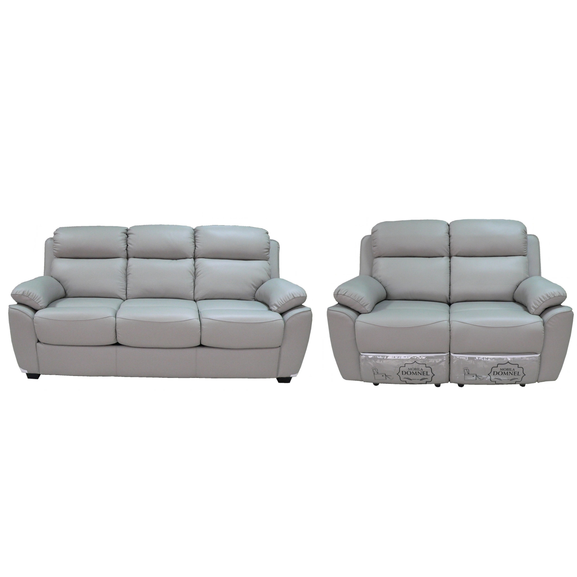 Set Piele Naturala, Md 2631, Canapea 3 locuri extensibila 195 cm, canapea 2 locuri cu 2 reclinere manuale 145 cm, Piele naturala suprafata de contact, gri 3586