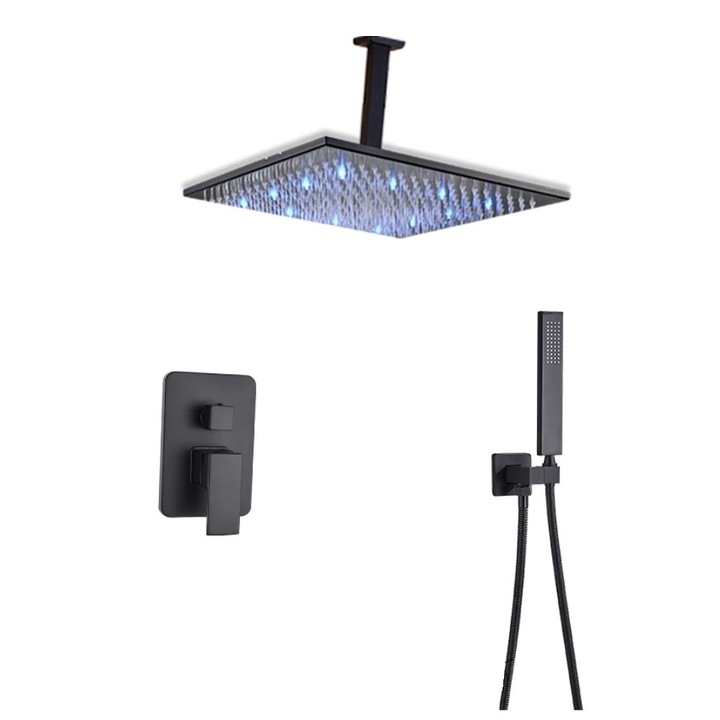 Смесител за душ, Blackswan, Тип M73.56 LED, матово черен модел, размер 30 см