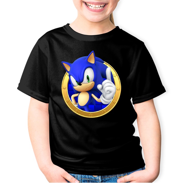 Sonic the Hedgehog Coin Cartoon gyerek póló, Fekete