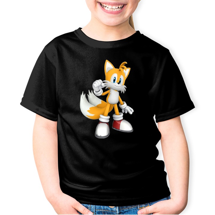 Gyerek Póló Sonic Tail the Fox Drift Mania, Fekete