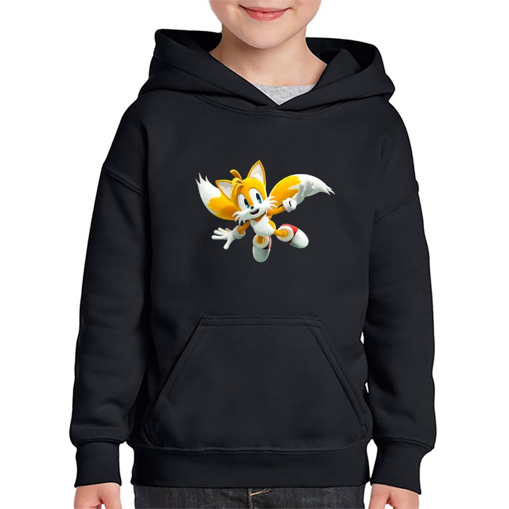 Hanorac copii Sonic Chaos Tails Doctor Eggman, Negru