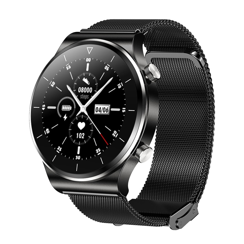 Ceas SmartWatch DacEnergy©, ecran IPS de 1.3 inch, Android/ios, Impermeabil IP68, monitorizare ritm cardic, tensiune arteriala, somn, arderea caloriilor, pedometru, cronometru, vremea, sedentarism, curea metalica, negru