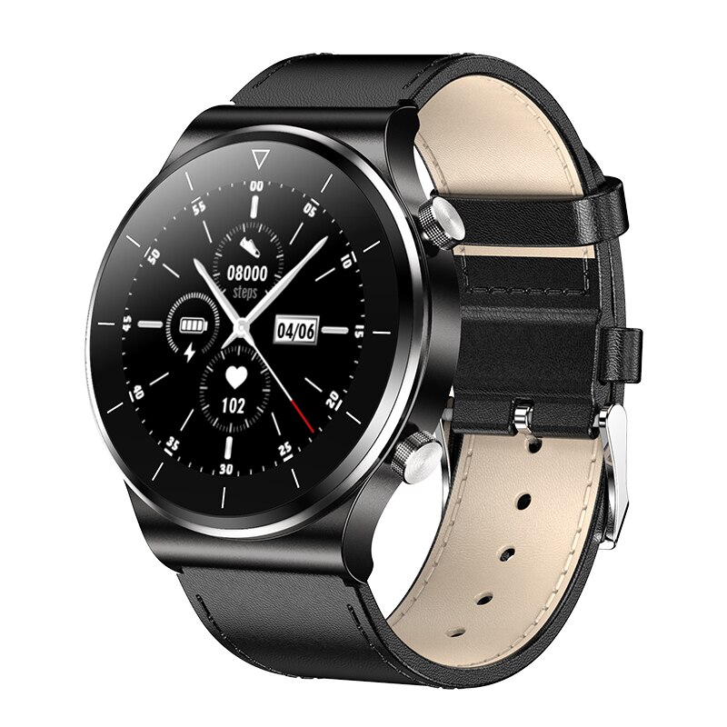 Ceas SmartWatch DacEnergy©, ecran IPS de 1.3 inch, Android/ios, Impermeabil IP68, monitorizare ritm cardic, tensiune arteriala, somn, arderea caloriilor, pedometru, cronometru, vremea, sedentarism, curea piele, negru