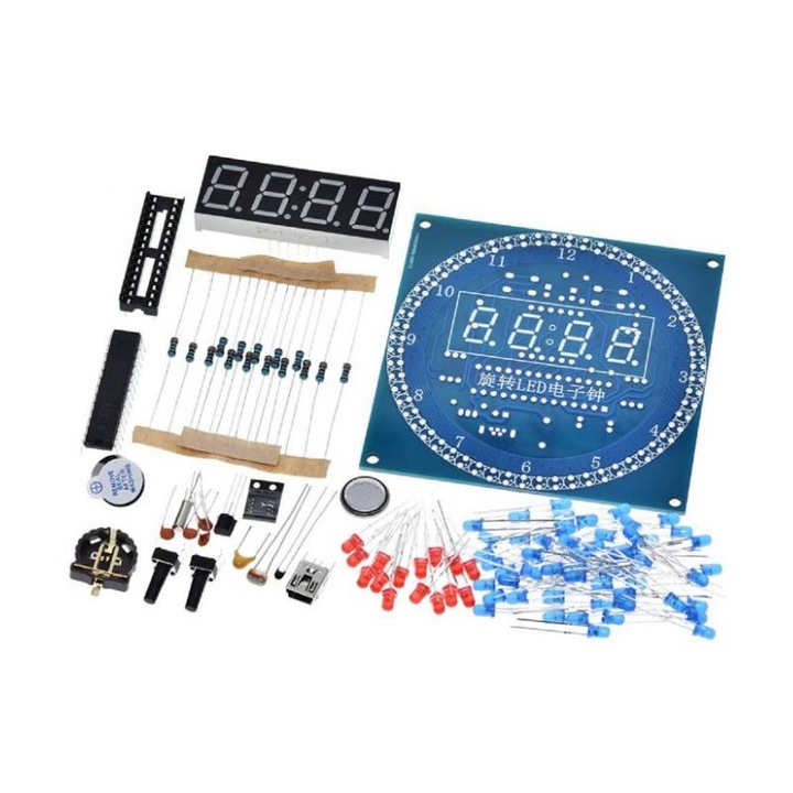 Kit ceas electronic cu LED DS1302, include caseta montaj