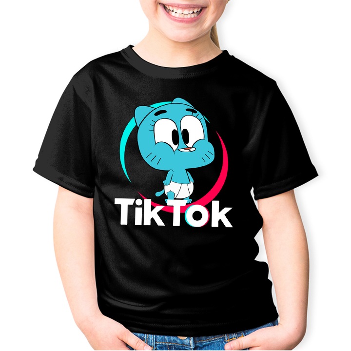 Gyerek Póló Gumball Tiktok Tik Tok Creator, Fekete