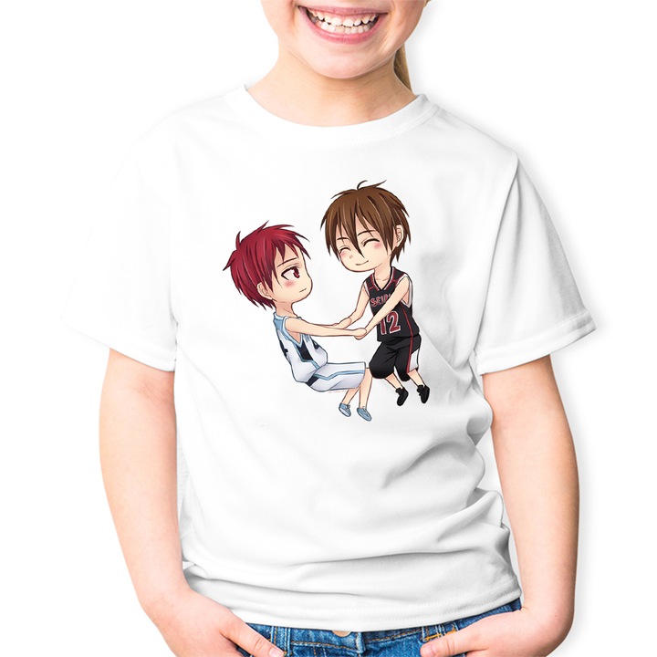 Tricou copii Kuroko no Basket Tetsuya Chibi Anime, alb, marime 140-146 CM, varsta 7-8 ani