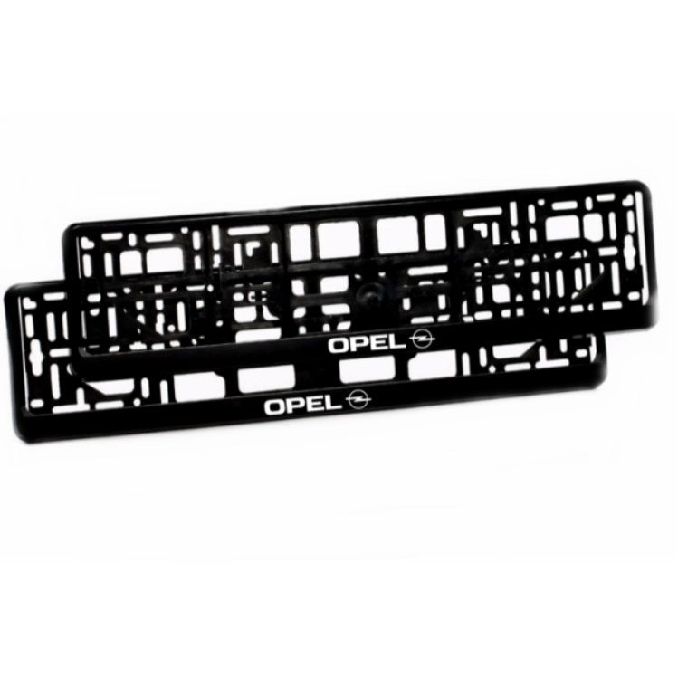 Set 2 suporti numar inmatriculare, Deluxe, cu brand - Opel, plastic ABS, negru