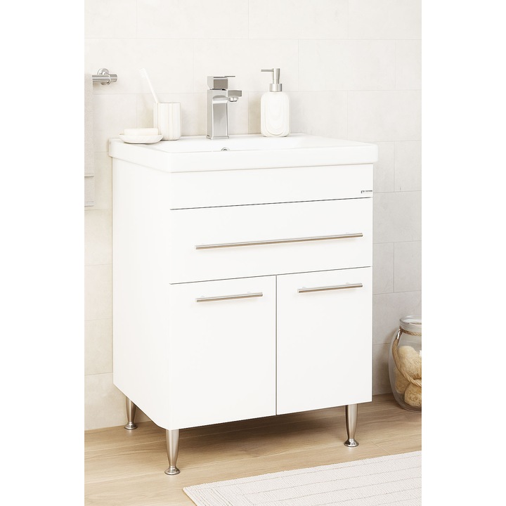 Baza si lavoar Badenmob seria 765, 60.5x46cm, Alb lucios