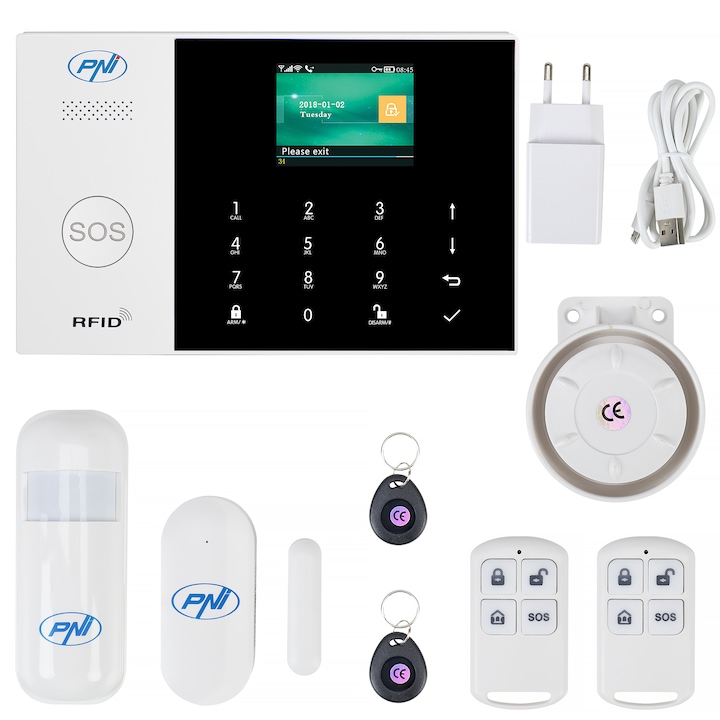 Vezeték nélküli riasztórendszer PNI SafeHouse HS600 Wifi GSM 4G, támogatja a 90 vezeték nélküli és 3 vezetékes zónát, kompatibilis a Tuya Smart alkalmazással, SMS riasztás, hanghívás, telefonos értesítés