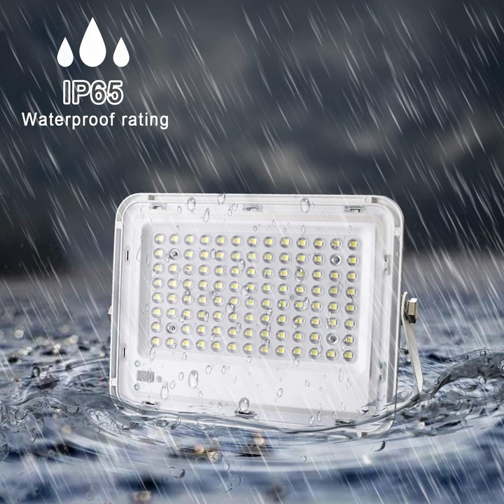 Proiector LED cu panou solar si telecomanda, 100 W, Autonomie 10 h, 9500 lm, Durata de functionare 50.000 h, Alb