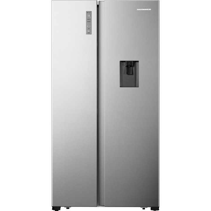 Heinner HSBS-520NFXWDF+ Side by side hűtőszekrény, 519l, M:178.6 cm, Full No Frost, Vízadagoló, Érintésvezérlés, F energiaosztály, Ezüst