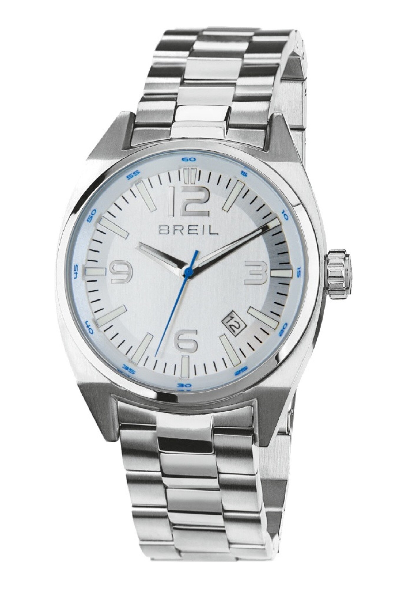 Ceas barbatesc analogic, Breil, Master, Mecanism Quartz, Geam din cristal mineral, 40 mm, Argintiu/Albastru