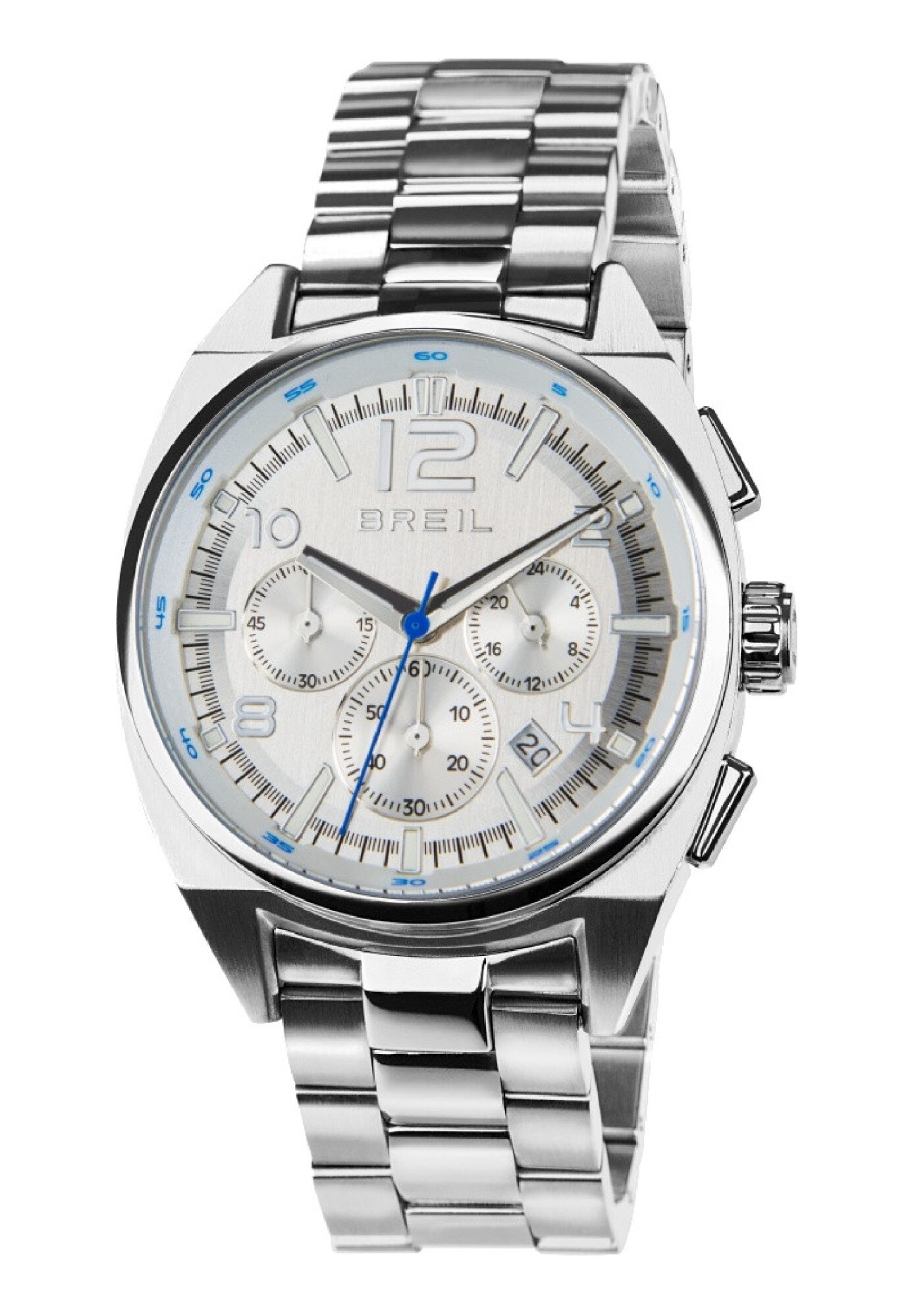 Ceas barbatesc analogic, Breil, Mecanism Quartz, Cronograf, Geam din cristal mineral, 42 mm, Argintiu/Albastru