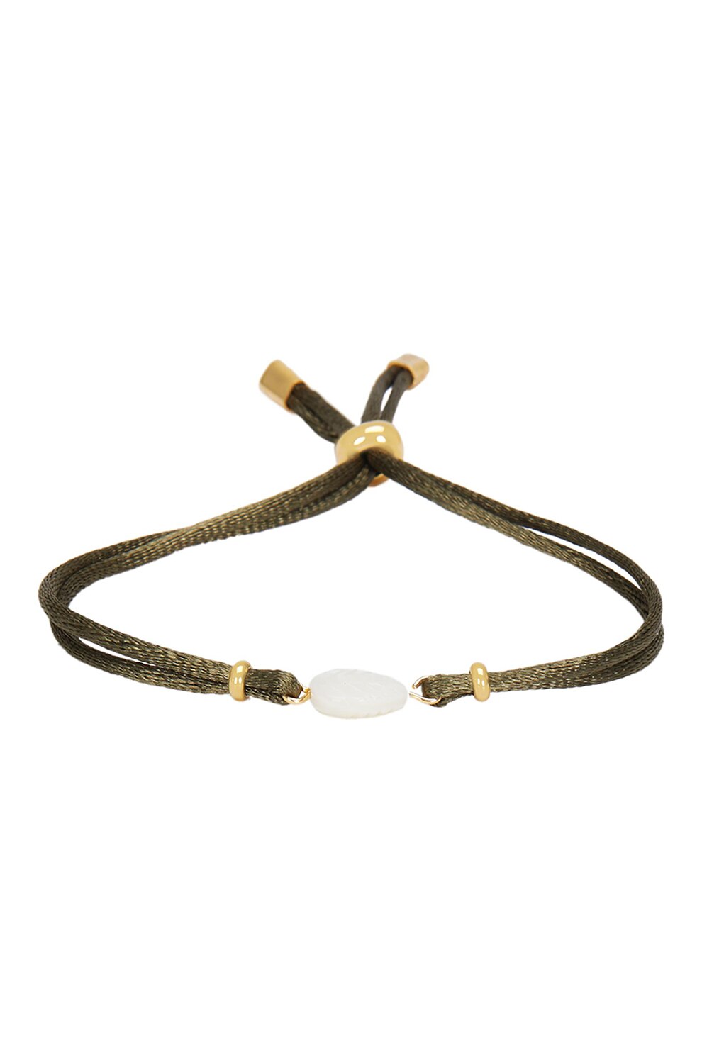 PARFOIS, Bratara cu nod glisant si talisman in forma de frunza, Verde militar/ Alb