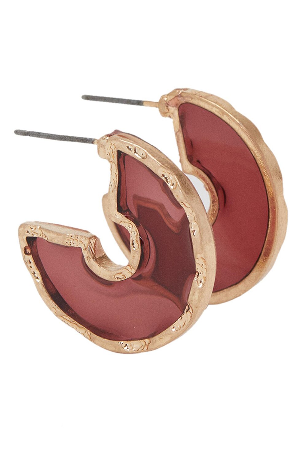 PARFOIS, Cercei semicerc cu aspect texturat, Auriu/Rosu Bordeaux