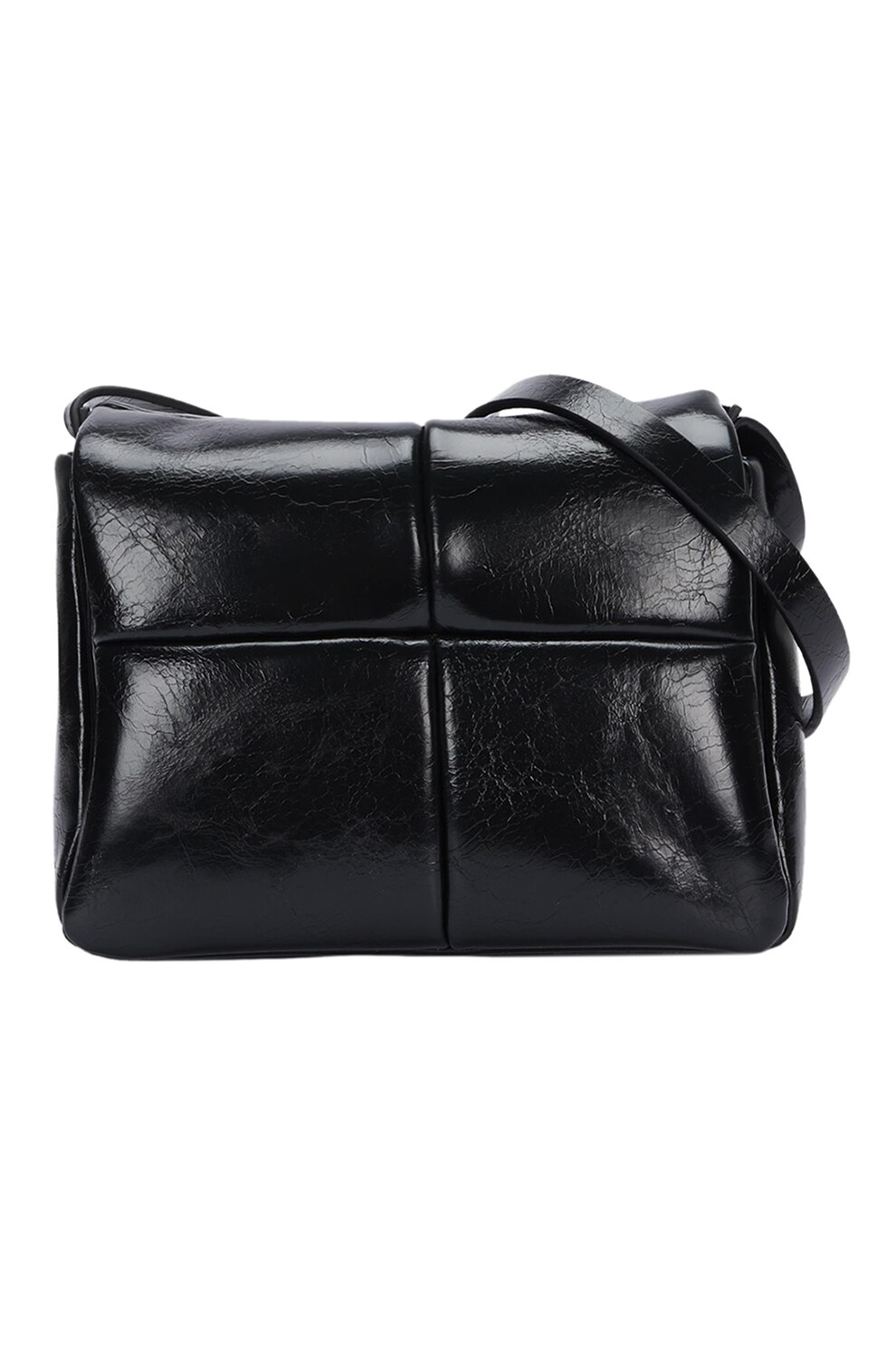 PARFOIS, Geanta de piele ecologica cu bareta de umar si logo discret, Negru, ONE SIZE Standard