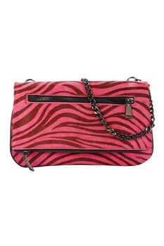 PARFOIS, Geanta crossbody de piele cu par scurt si animal print, Fucsia/Maro, 14.5x24x2 CM Standard PARFOIS, Geanta crossbody de piele cu par scurt si animal print, Fucsia/Maro, 14.5x24x2 CM Standard